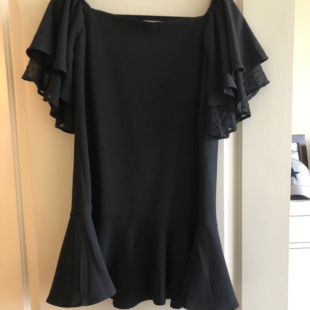 Small Black Umgee OTS Dress with Polkadot Detail
